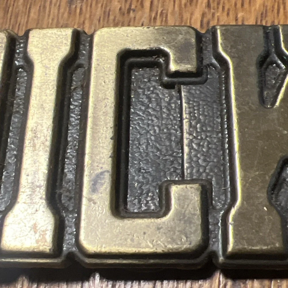 Vintage DICK Custom Name Belt Buckle Western Block Letters Brass Color